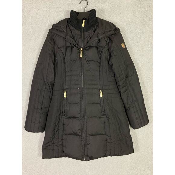 Vince Camuto Women's Medium Black Down Parka Hooded Zip Pockets Zip Closure - Picture 6 of 11